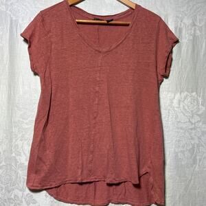 Tahari 100% Linen T Shirt Large Mauve Cap Sleeve